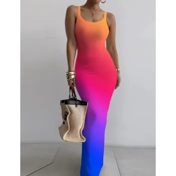 Gradient Printed Long Dress Summer New Women's Fashionable Printed Sexy Sleeveless Suspender Slim Fit Hip Hugging Long Dress 1
