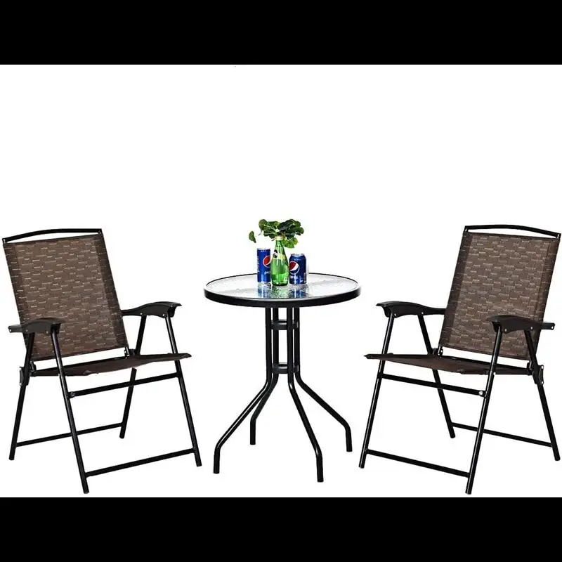 

Conversation Sets,Furniture Set,2 Folding Chairs,Glass Table,3PC,Bistro,Patio,Garden