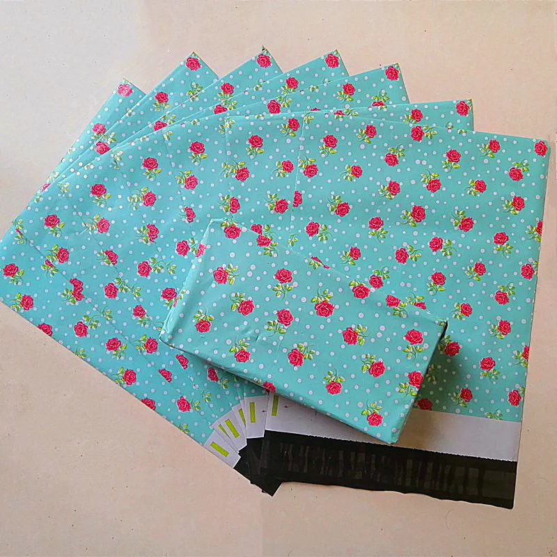 25x35cm 러블리 로즈 폴리 메일러 접착 봉투 가방 여성 소녀 선물 포장 결혼 기념일 플라스틱 메일 링 파우치