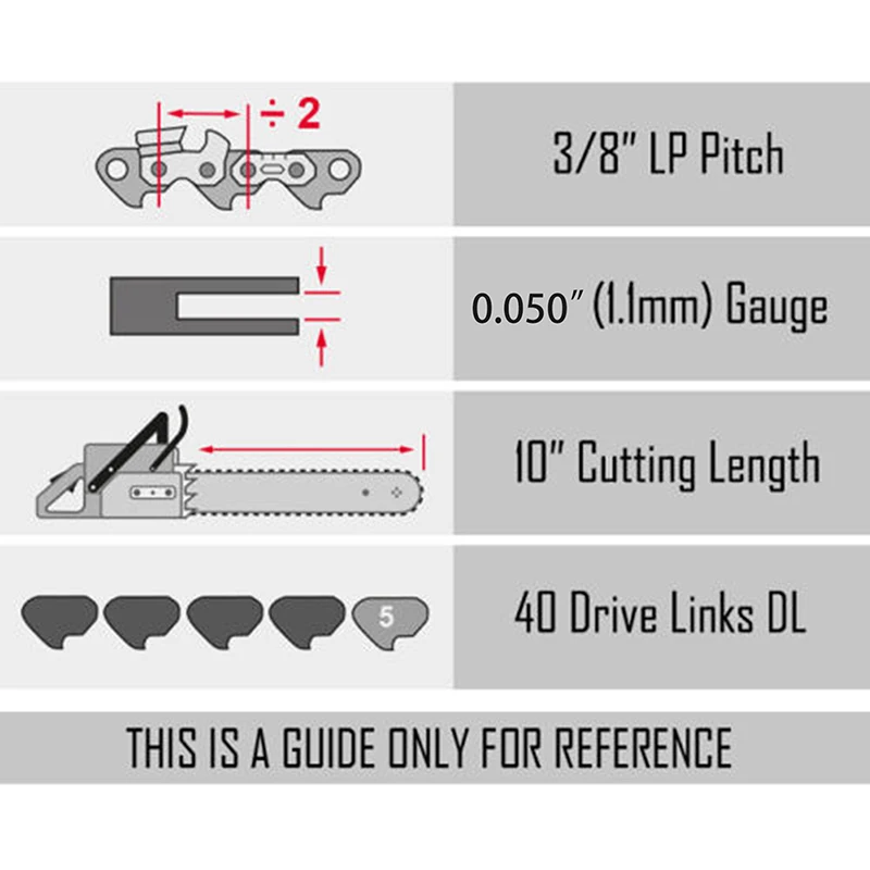 10 inch Metal Chainsaw Chain 3/8" Pitch 40 DL 0.050" Gauge Drive Replacement Blades 2/3/4 PCS chainsaw chain