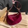 Zipper Solid Flannelette Single Women's Shoulder Bag 2025 New Style Suede Dumpling Bag Simple Retro Commuting Crossbody Bag 2