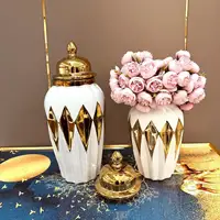 Geometric Diamond Check Gold Storage Jar Ceramic Checkmate Jar Vase Handicraft Decoration Vintage Bottle General Can Ginger Jar 2