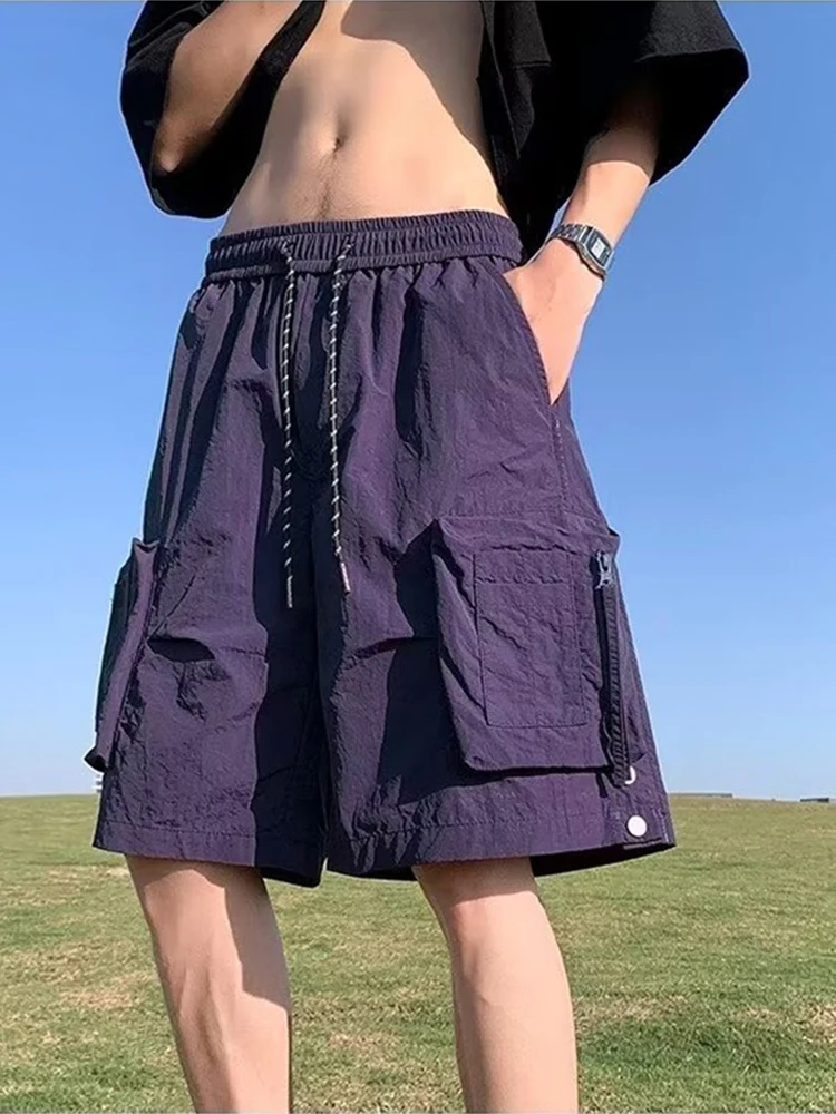 Summer Casual Purple Cargo Shorts Men High Street Drawstring