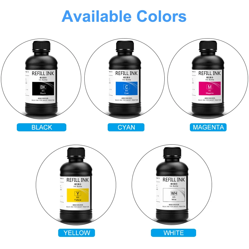 LED UV Ink 5&times;250ML For DX4 DX5 DX6 DX7 DX10 TX800 XP600 Printhead For Epson 1390 L800 L1800 L805 R1800 R1900 UV Flatbed Printer