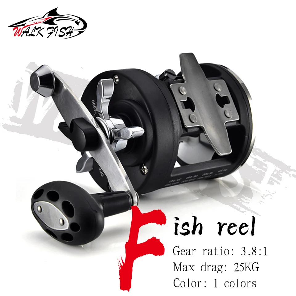 Walk Fish Trolling Drum Mulinello Da Pesca Max Drag 28Kg Rapporto Di Trasmissione 3.8:1 Mano Destra Bass Pesca Mulinello Manopola Ruota Rotante Strume