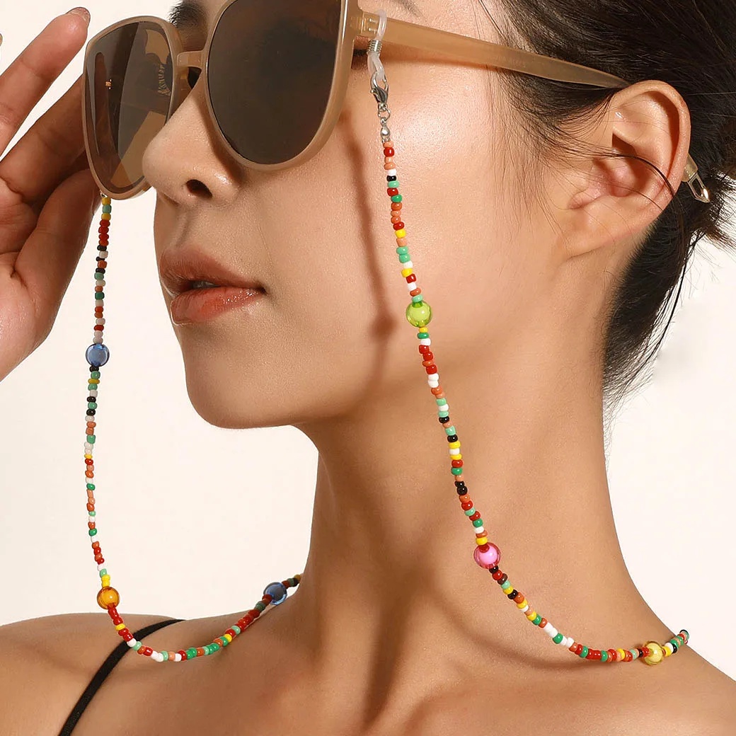 

2022 Bohemian Colored Beaded Glasses Chains Women Sunglasses Holder Eyewear Lanyards Anti Slip Neck Chain