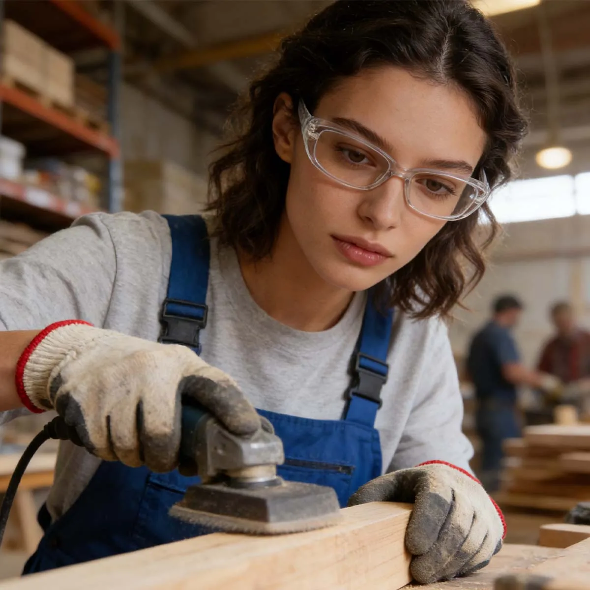 Lunettes de sécurité anti-lumière bleue multifocales de profil, montrant la courbure des verres et le design ergonomique.