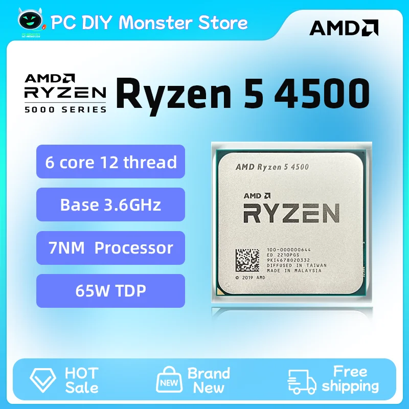 CPU Processor AMD Ryzen 5 4500 R5 4500 6-Core 3.6 GHz 12-Thread 7NM 65W Gamer Socket AM4