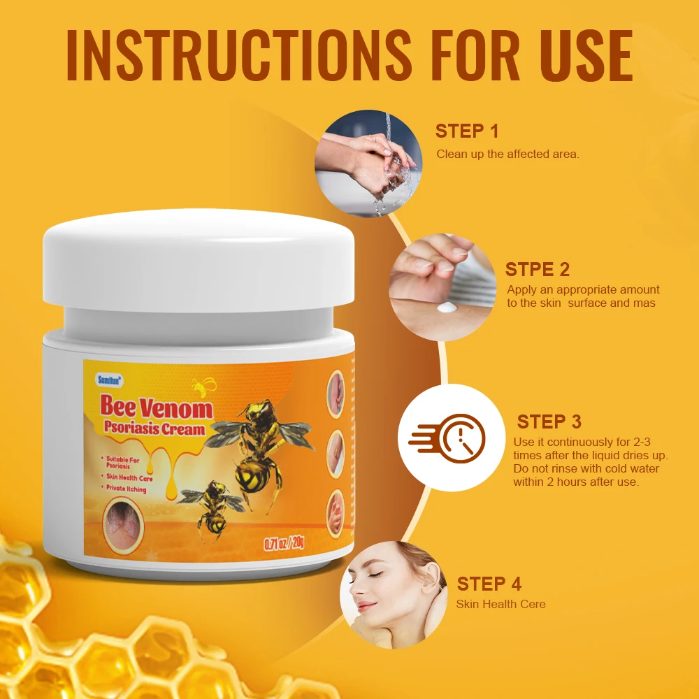 Skin Care Ointment Antibacterial Anti Fungal Cream 1/2/3Pcs Sumifun Bee Venom Psoriasis Cream Dermatitis Pruritus Eczema Ointment Skin Anti Itching Antibacterial Medical Plaster