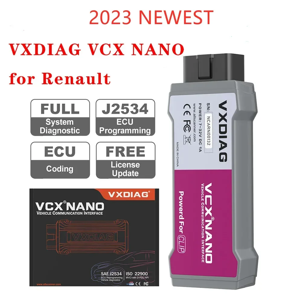

A+ VXDIAG VCX NANO RVDIAG For Renault Can Clip OBD2 Car All System Diagnostic Scanner ECU Coding Programming Code Reader