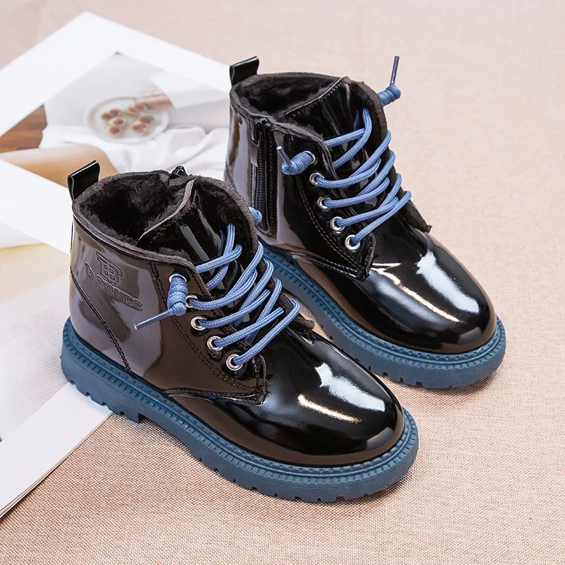 Mädchen-Stiefel, Schnür-Winter-Stiefeletten für kleine Mädchen, Plüsch-Schneestiefel, wasserdichte, rutschfeste Winterschuhe_voghion.com