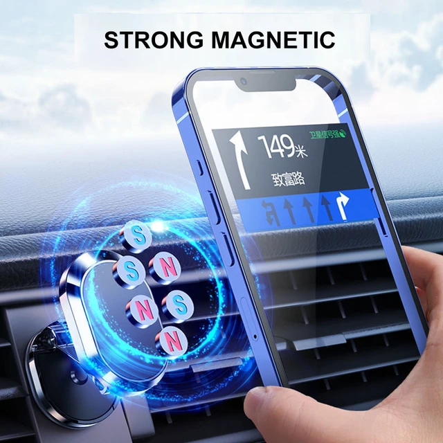 Support Voiture Magnétique pour Smartphone Aimant Noir Ventilateur  Universel 360 Rotatif