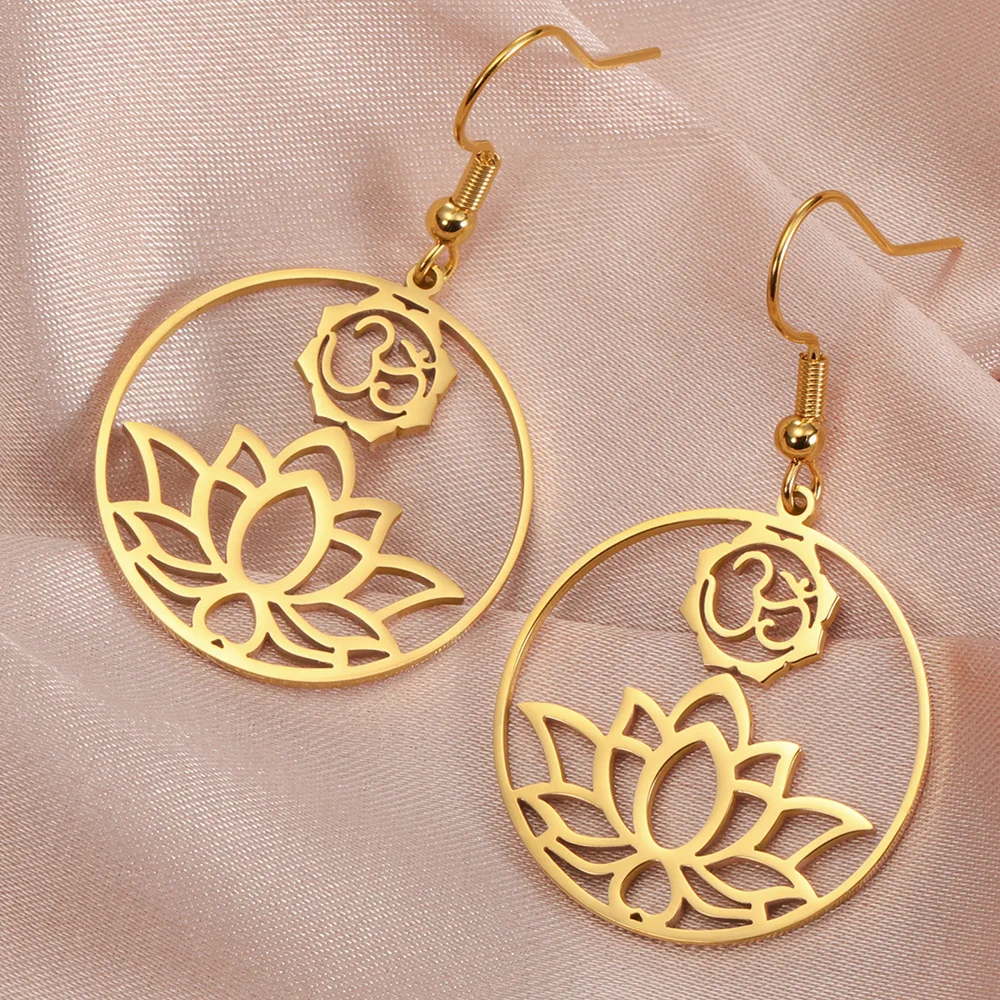 Dawapara Yoga Lotus OM Symbol Ohrhänger für Frauen Aum Ohm Spirituelles Amulett Chakra Anhänger Edelstahl Schmuck