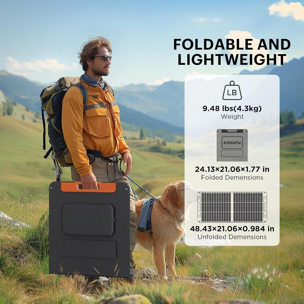 Portable Solar Panel, Foldable Solar Charger with Cable, USB Output, 23.5% Efficient, IP67 Waterproof, 100 W, 20V