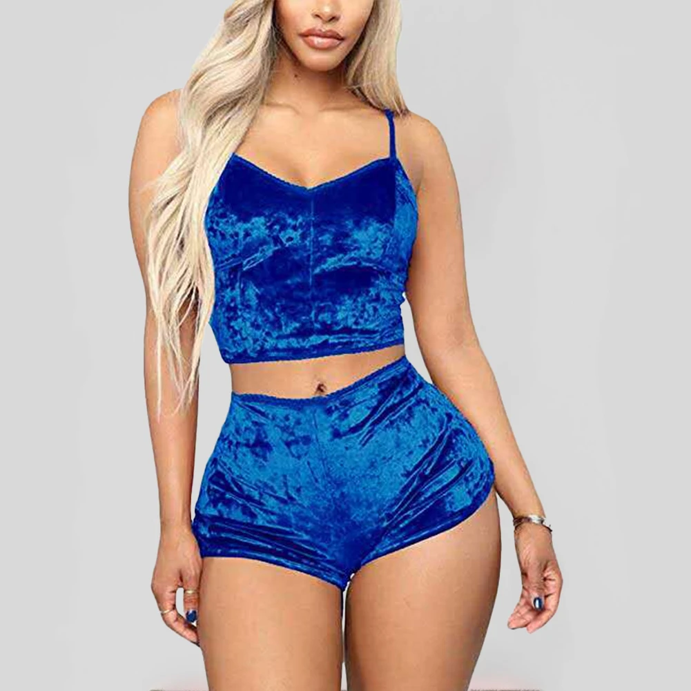 Frauen Sexy Dessous Set Öl Glänzende Nachtwäsche Super Weiche Kurze Nachtwäsche Ärmel Crop Tops Solide Shorts Pyjamas Set Casual Wear – Detail 11