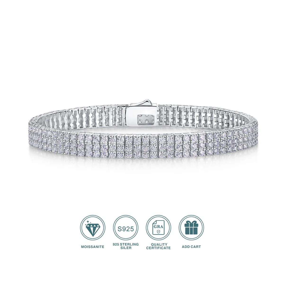 JIUZUAN Moissanite Wide Tennis Bracelet front view