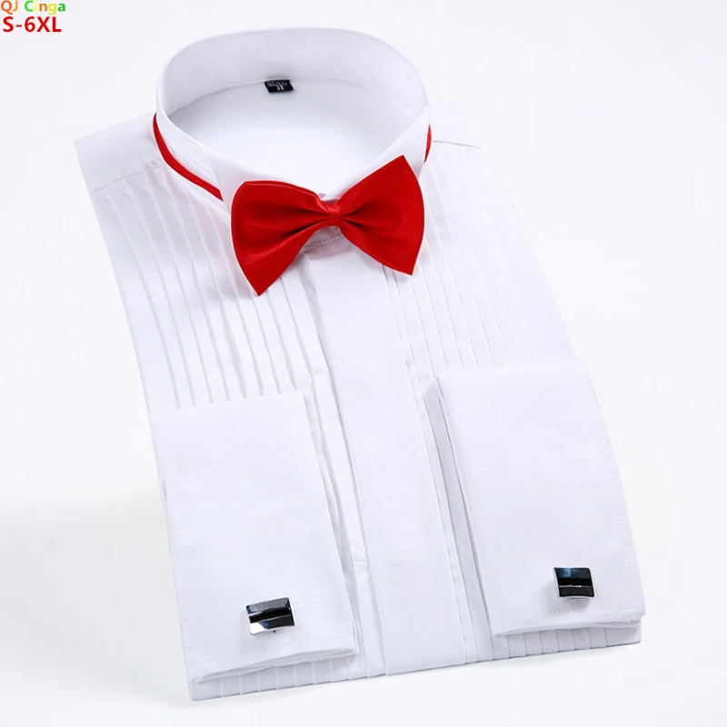 Mens Dress Shirt White Dress Shirt Men's Single-breasted Long-sleeve Square Collar Shirts Wedding/party/performance Camisa Male Chemise S-7XL 8XL