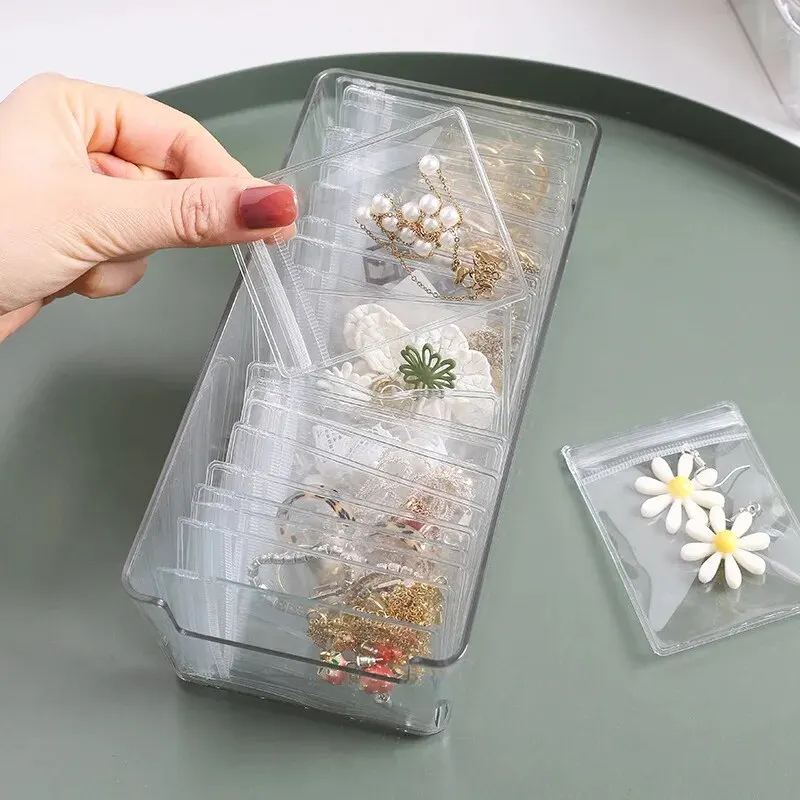 Storage Bag 100 PCS PVC Self Sealing Jewelry Bag Thick Necklace Bracelet Ziplock Bag Ring Storage Holder Anti-oxidation storage bag