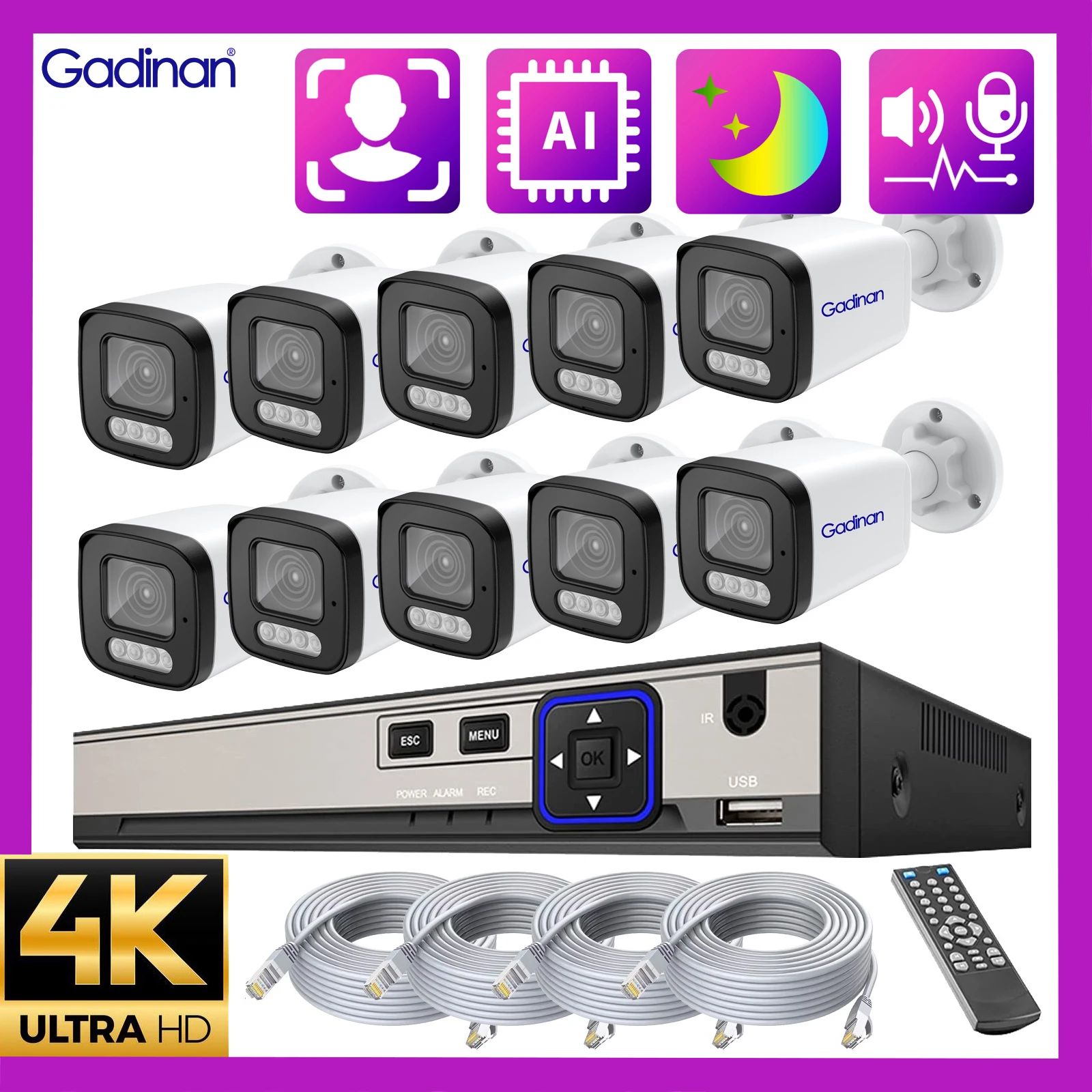 Gadinan-Outdoor-4K-8MP-Security-Camera-System-Face-Detection-10CH-POE ...