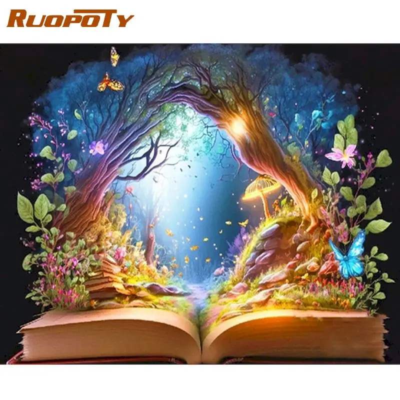 RUOPOTY Diy Painting By Numbers For Adults Starter Kits Book Tree Landscape  Acrylic Paint On Canvas Handwork For Home Wall Art