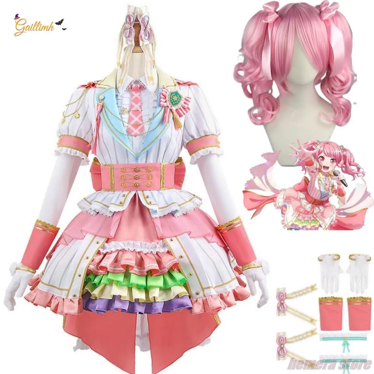 

Anime Bang Dream ! Girls Band Party! Maruyama Aya Cosplay Costume BangDream Pastel*Palettes Wig Dress Woman Kawaii Carnival Suit