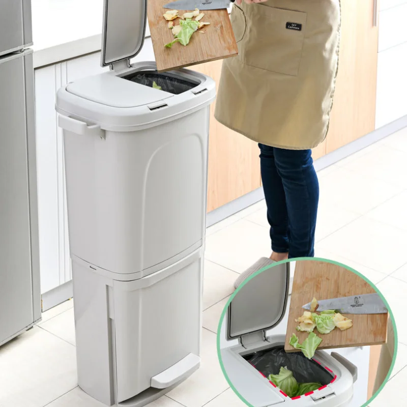 45L Wet Dry Separation Garbage Can Pedal Storage Large Trash