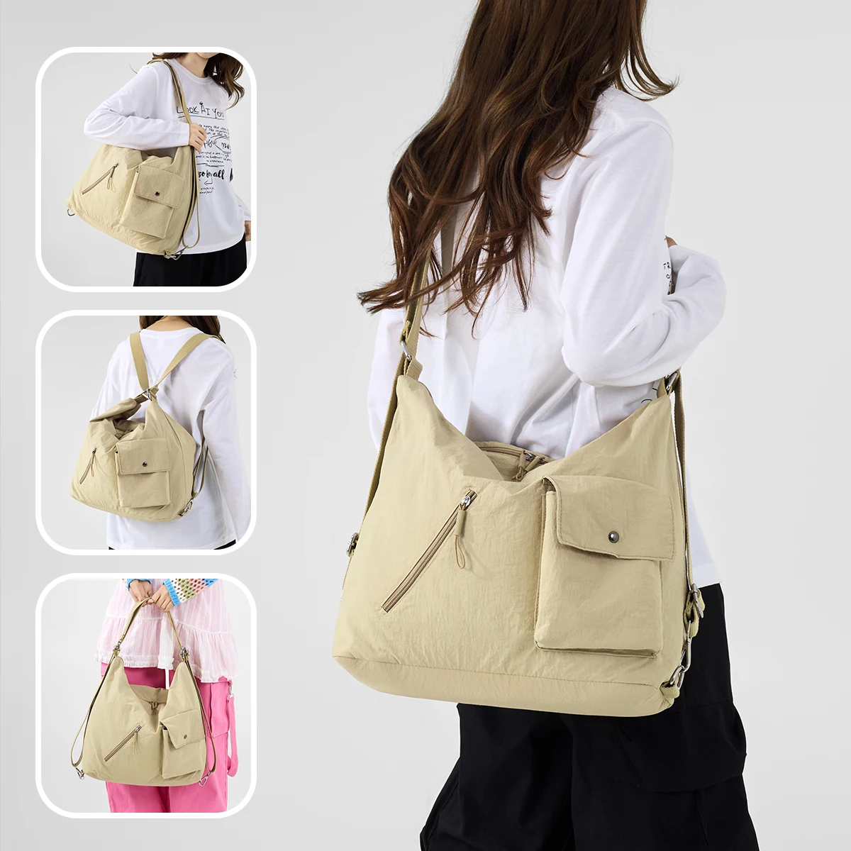 Nylon Tote Bag, Large Capacity, Suitable for Students, Commuting, Casual, Versatile, Shoulder Bag, Travel, Shopping Bag, Crossbody Dumpling Bag, Mommy Bag, for Travel and Shopping
