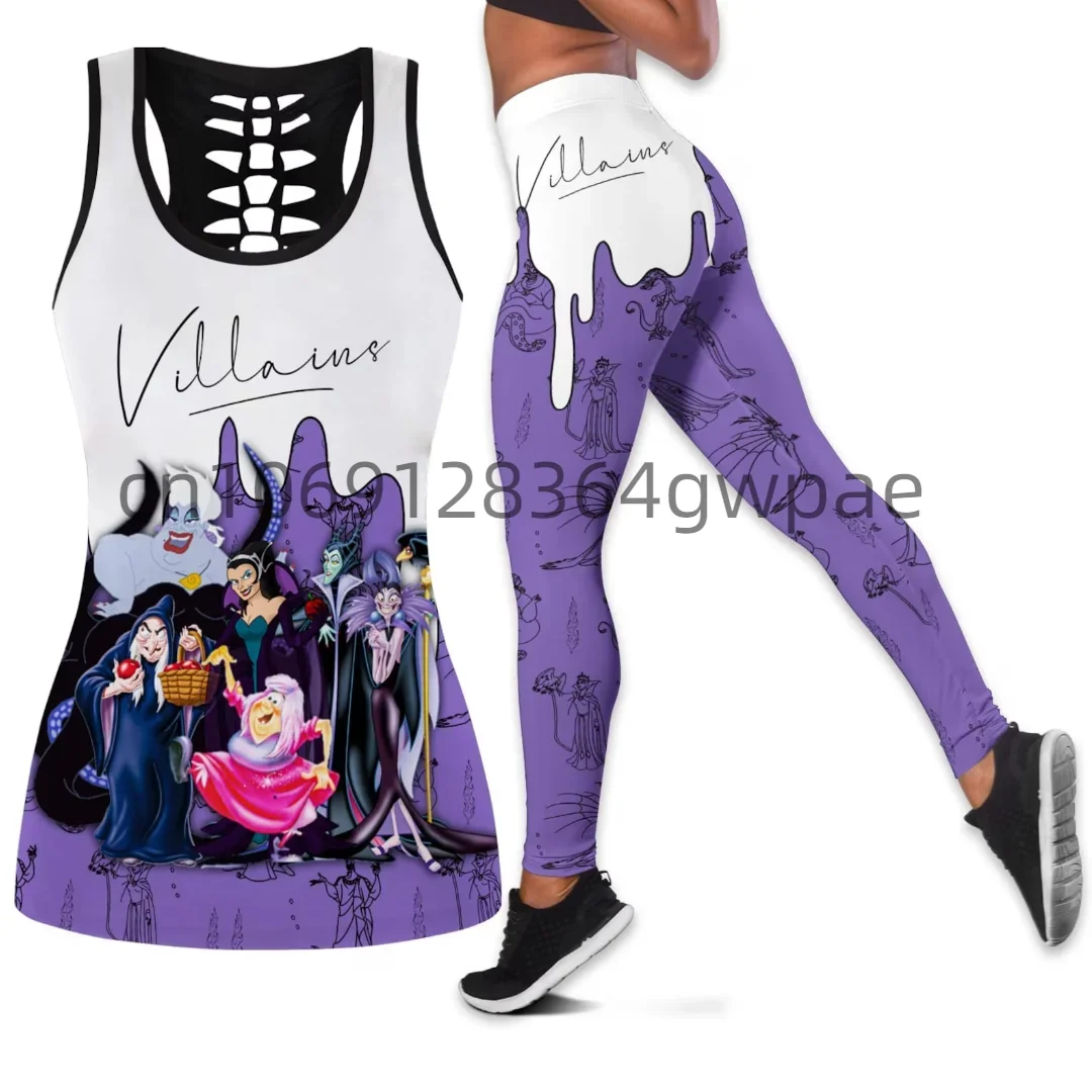 

Evil Villains Women Cutout Tank Top Leggings Yoga Set Summer Fitness Leggings Tracksuit Disney Hollow Tank Top Leggings Set