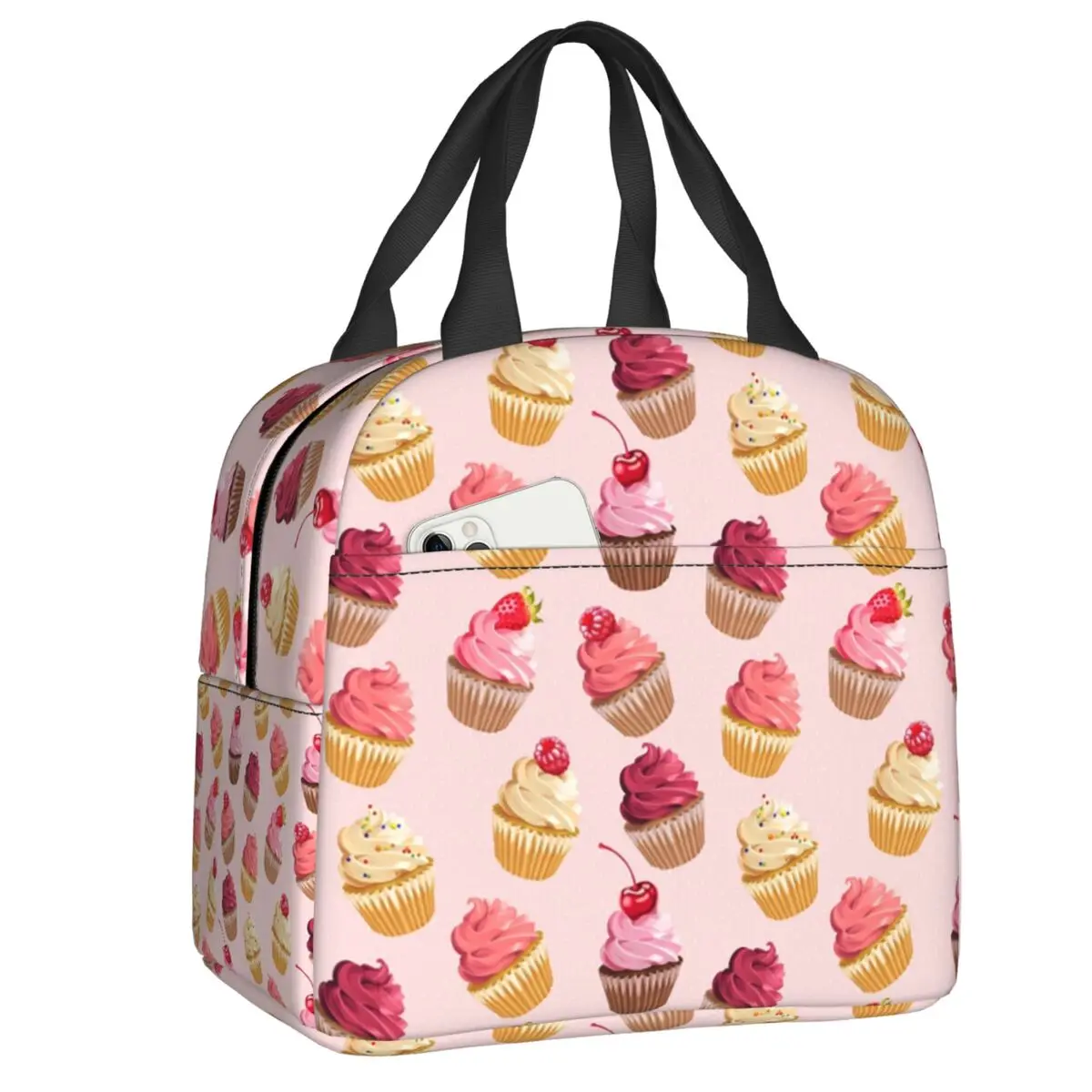 

Custom Delicious Pink Retro Cupcakes Lunch Bag Men Women Cooler Warm Insulated Lunch Box for Children School