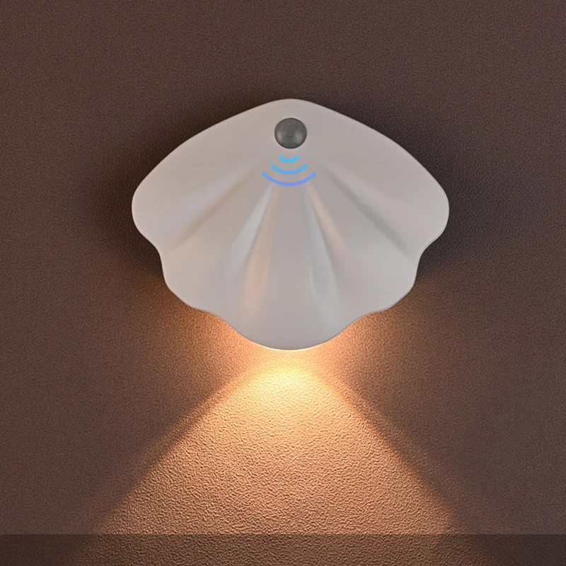 

11.6cm Induction Shell Wall Lamp 3Colors LED Magnetic Night Light 3Mode Pathway Bathroom Bracket light 1200mA USB-C Wall Fitting
