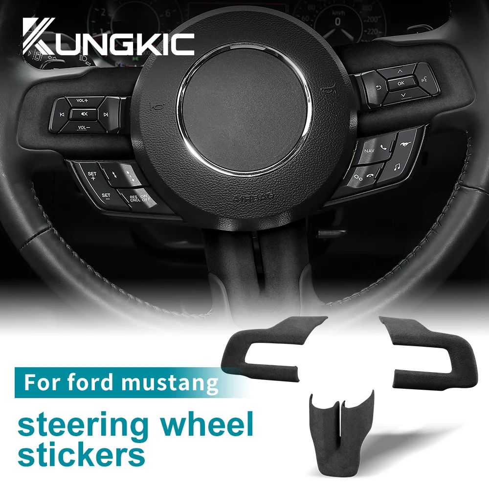 

for Ford Mustang 2015-2020 2021 2022 Car Steering Wheel Shell Sticker Trim Internal Accessories Italian Premium Suede Cover