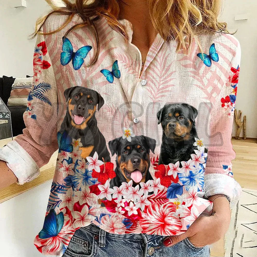 YX GIRL Rottweiler Floral Casual Shirt  3D Printed Button-down Shirt Casual Unique Streewear