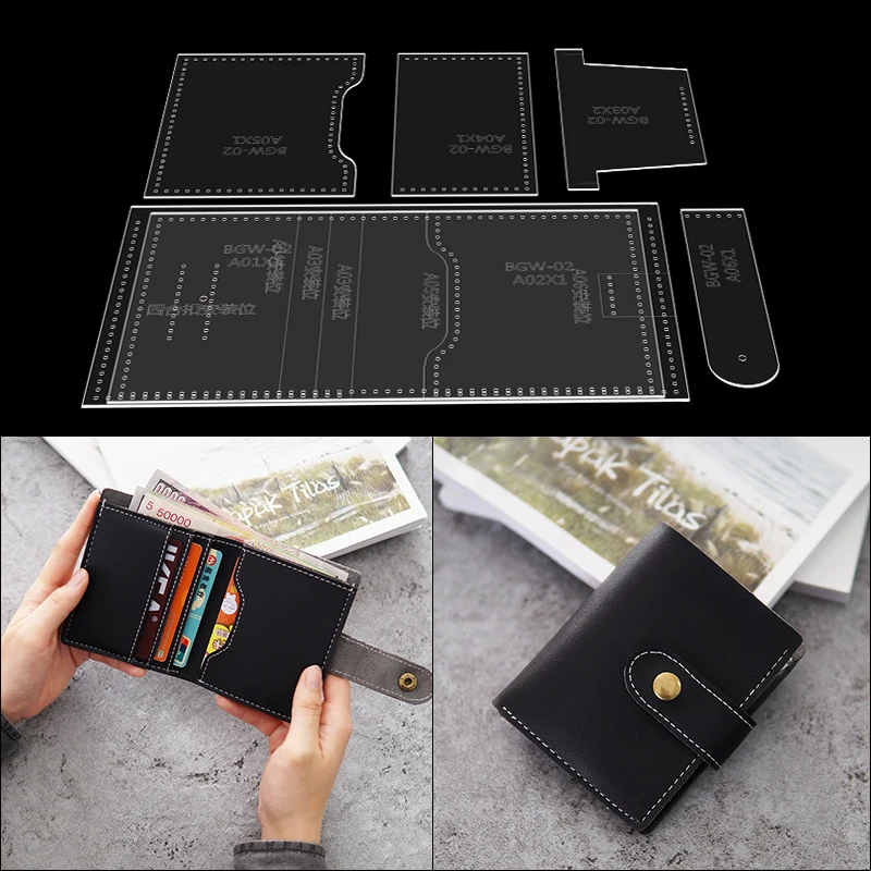 YOMDID Short Wallet Leather Template DIY Handcraft Leather Making Acrylic Stencil Wallets Handmade Leathercraft Mold Durable