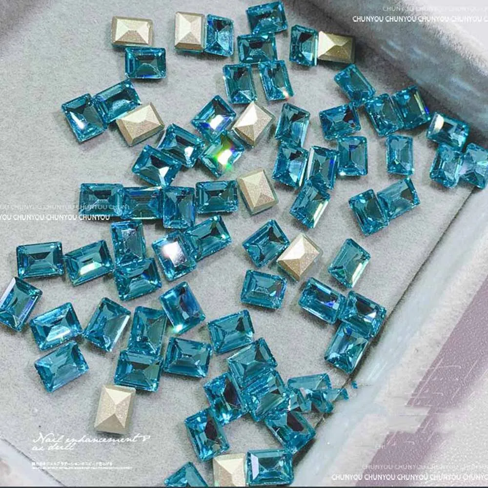 50개 고급 6x8mm 사각 설탕 큐브 네일 다이아몬드 멀티 컬러 투명 크리스탈 네일 라인스톤 반짝이 네일 젬 장식