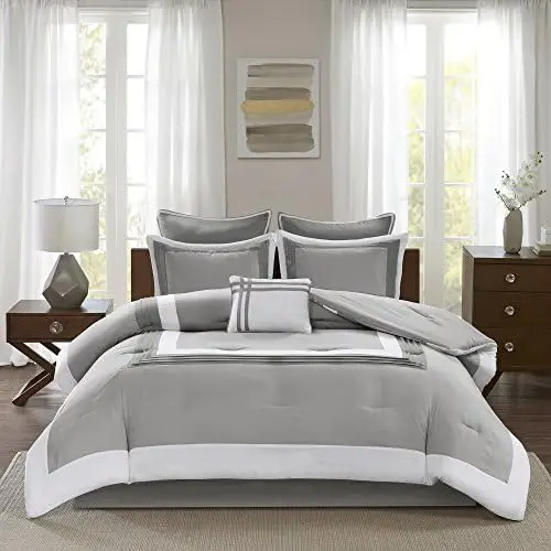 

Malcom Cozy Comforter Set - Modern Trendy Design, All Season Down Alternative Bedding, Matching Shams, Hotel Gray, King