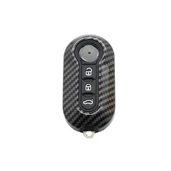 Carbon Fiber Car Key Fob Shell Cover - 3 - Button Folding Key (Carbon Black White)