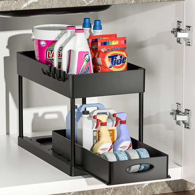 DoubleUnderSinkStorage Rack Kitchen Under Counter Storage Rack  BathroomUnder Cabinet Storage Rack Sliding Basket Storage Rack - AliExpress