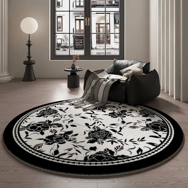 Round Retro Living Room Carpet Machine Washable Bedroom Carpets Art Petal Coffee Table Rug Soft Comfortable Cloakroom Rugs Tapis 4
