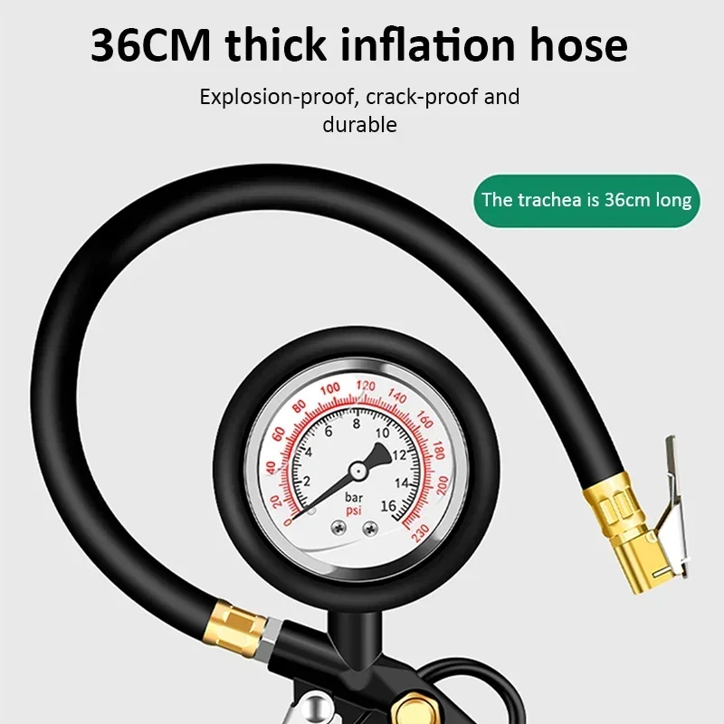 인기 상품 타이어 공기압 게이지 220psi 게이지 자동차 타이어 공기압 모니터 타이어 공기 주입기 플렉시블 호스 포함 자동차 트럭 오토바이용