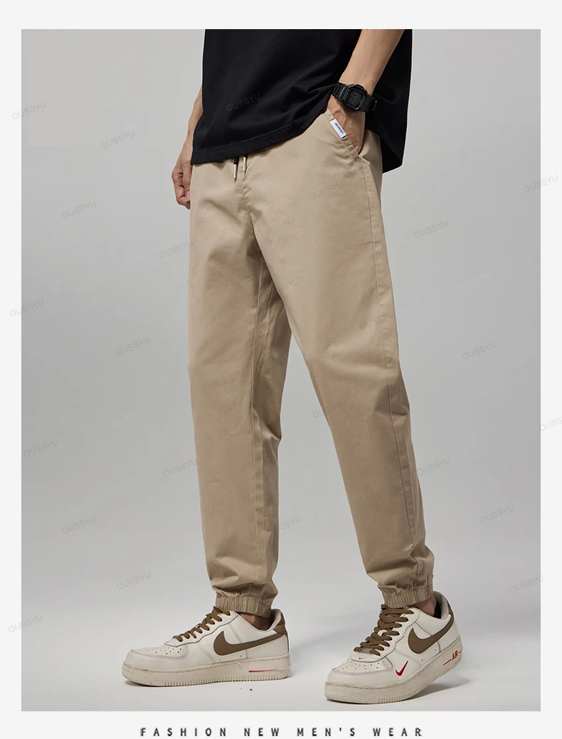 High Quality 98%Cotton Men's Casual Pants Man Thin Drawstring Elastic Waist Korean Khaki Sweatpants Jogging Harem Trousers Male