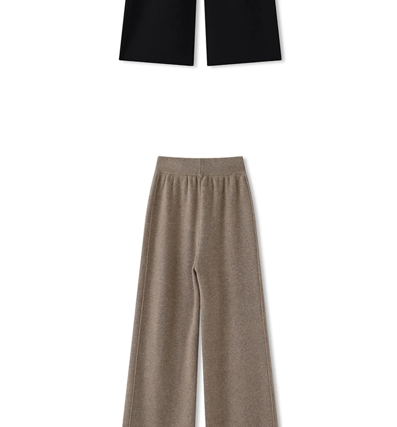 بنطلون نسائي جديد من الصوف الميرينو 100٪ بتصميم مستقيم الساق للربيع والخريف، سميك وعملي بخصر مرتفع وفضفاض، بنطلون محبوك واسع الساق