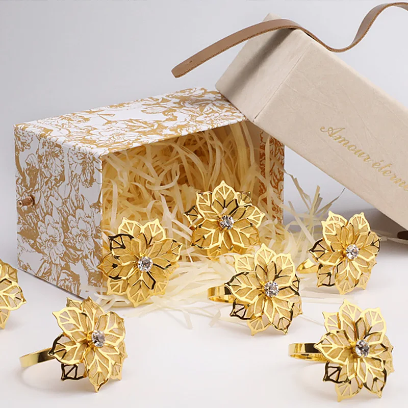 Rose Flower Napkin Holder Floral Rhinestone Napkins Rings for Wedding Christmas Party Dinner Table Decor napkin ring christmas napkin holder towel and napkin holder 3/6/12Pcs