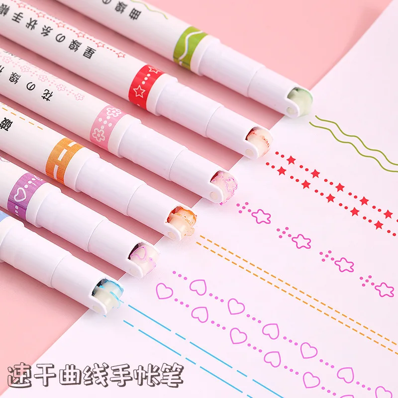 Sweet Flower Line Shape Highlighter Pen Roller Tip Curve Liner Marker Scrapbook Decoration School Office Supplies Gifts 3Pcs/Set
