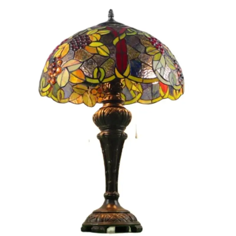 

16" Vintage Tiffany Glass Grapes Table Lamp Foyer Apartment Bar Bed Room Retro Reading Lighting H 65cm 1023