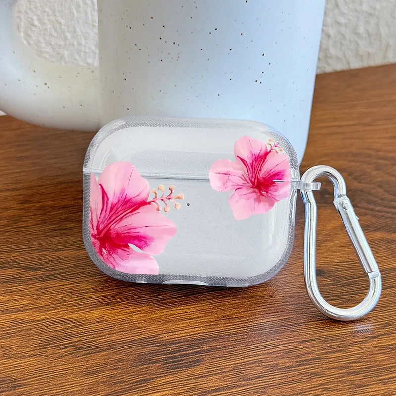 Pink Clear Case for AirPods with Carabiner Shockproof Headphone