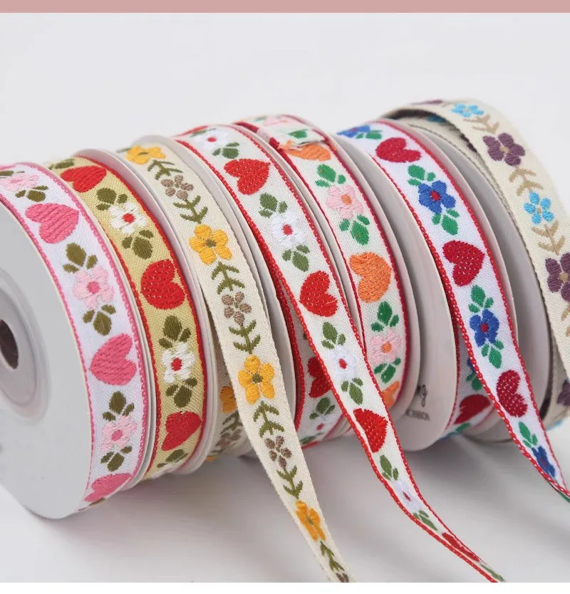 12mm 5yards Ethnic Style Embroidery Love Flowers Lace Ribbon DIY National Costume By Hand Clothing Accessories Ribbon Lace