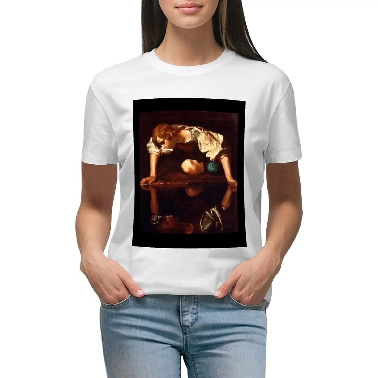 

Caravaggio Narcissus T-shirt Short sleeve tee vintage clothes oversized Women clothing