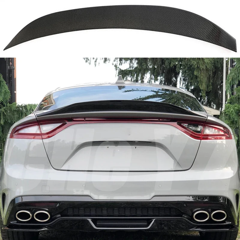 

Use For KIA K8 Stinger Spoiler Real Glossy Carbon Fiber Rear Wing R Style Sport Accessories Body Kit Stinger Rear Spoiler 14-19