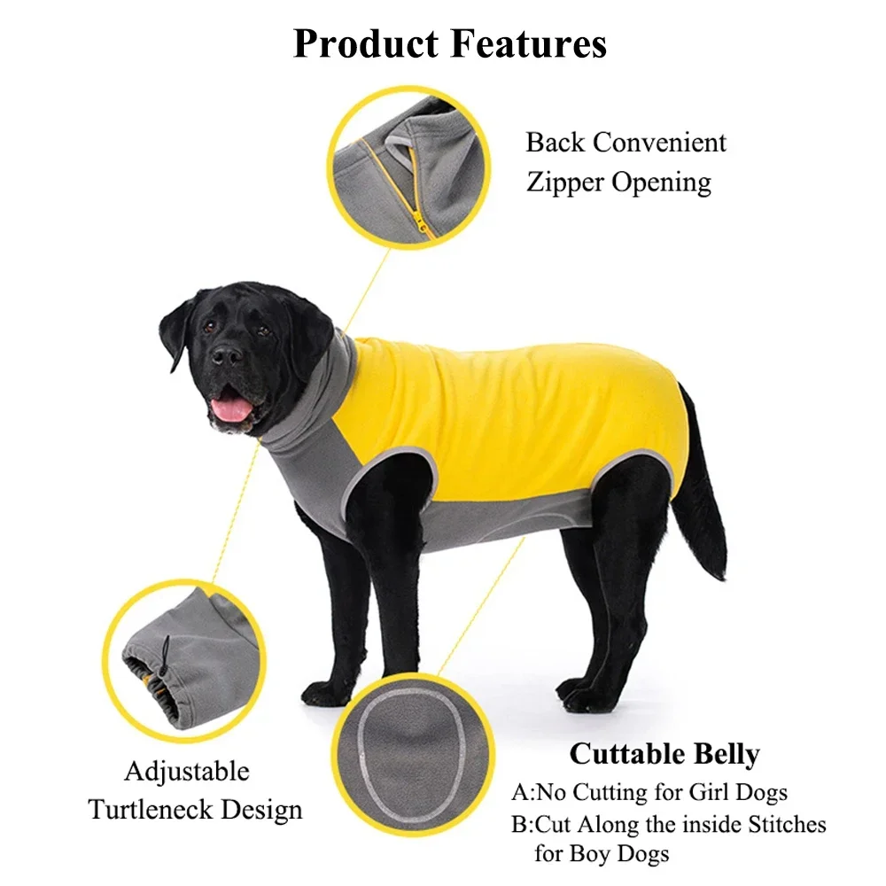 

Back Jumpsuit Dogs Cuttable Tummy Zipper Sleeveless Dog for Clothes Large Closed Suit Turtleneck Recovery Winter Pet Fleece