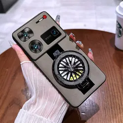 Luxury Gyroscope Bracket Magnetic Holder Shockproof Case with Plexiglass and PU Sheepskin Leather for ZTE nubia Z60 Ultra (Gray)